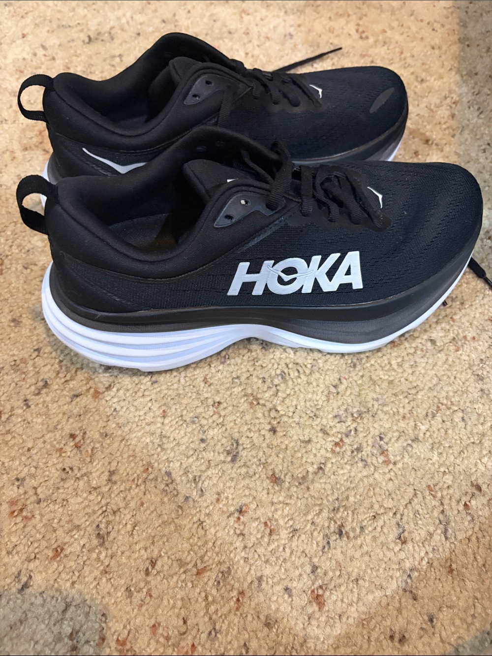 Hoka Women's Black and White Running Sneakers Bondi 8.5 Wide used once